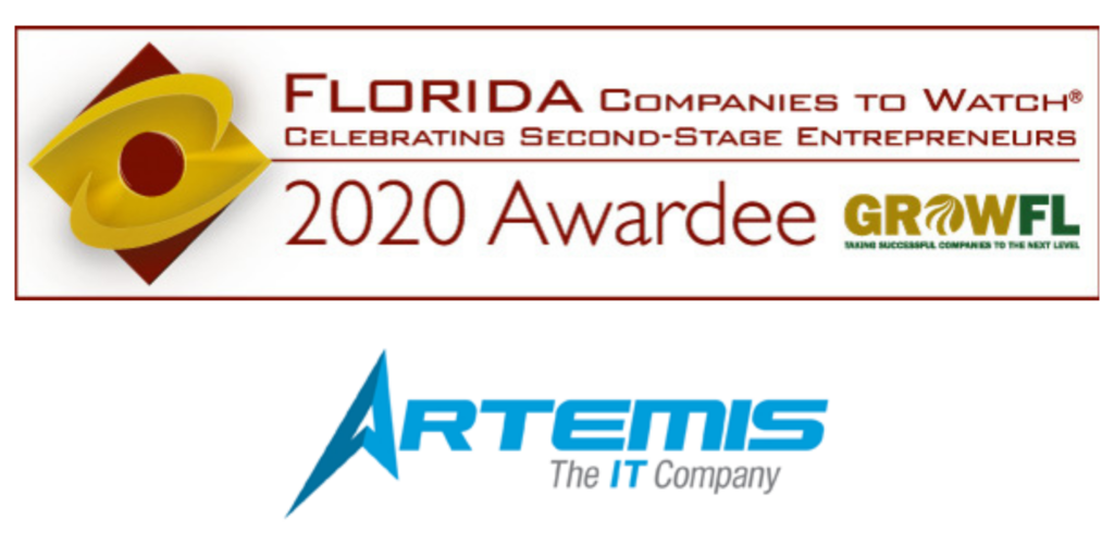 Banner that reads - Florida Companies to watch - Celebrating Second stage entrepreneurs - 2020 Award - Grow Florida 